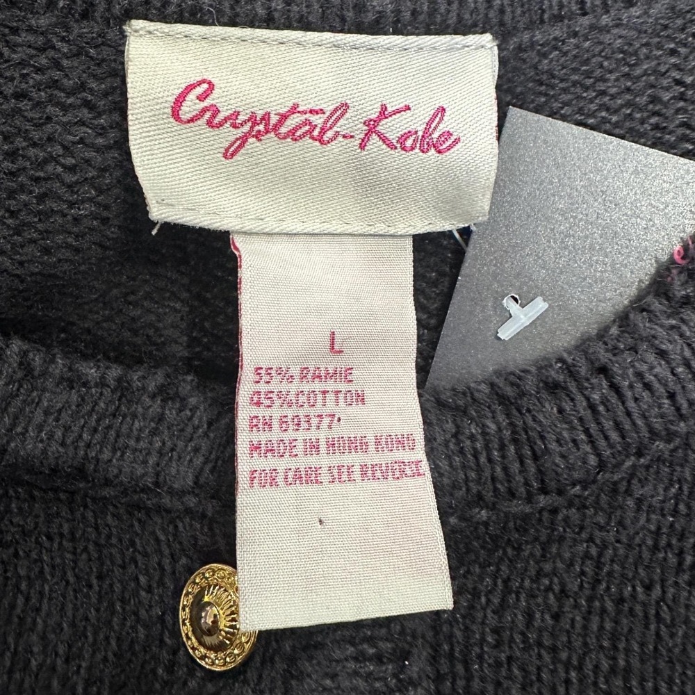 Crystal Kobe Black Snowman Christmas‎ Sweater Cardigan cotton colorful Women L - Picture 5 of 5